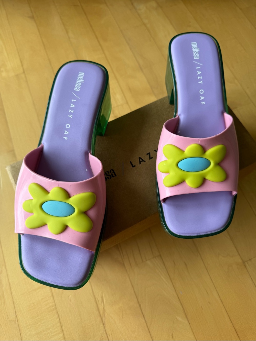 Melissa x Lazy Oaf Pink & Lilac Flower Slide Sandals - Picture 3 of 3